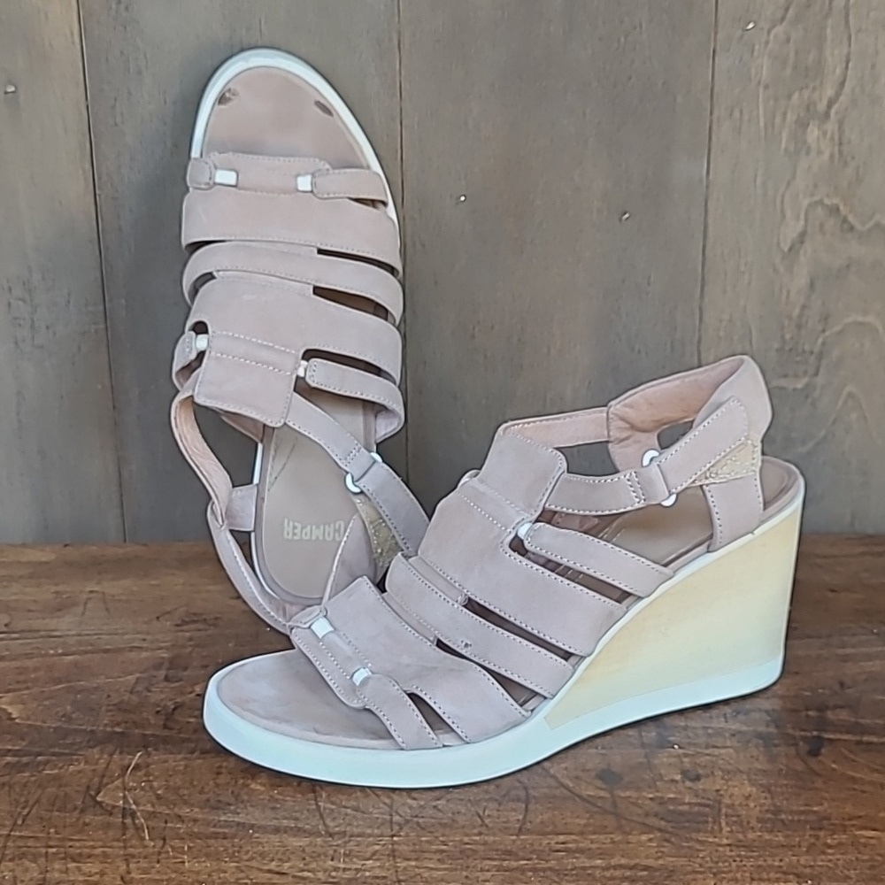 Camper Wedge Sandals Women's sz 37/6.5 US Limi Beige Suede Strappy Sandal